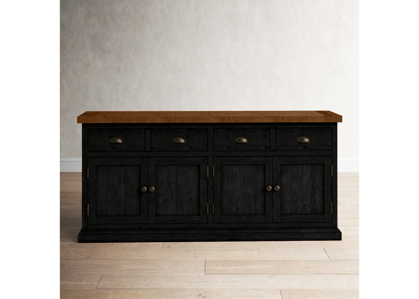 70" Rustic Solid Wood Two Tone Sideboard Buffet eagle furniture black front