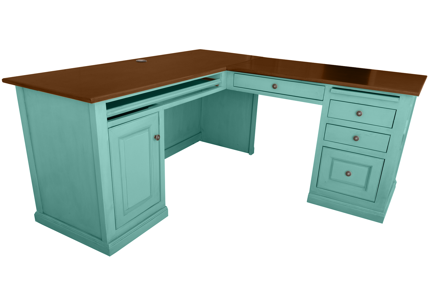 Traditional two-tone Solid Wood Executive L-Shape Computer Desk