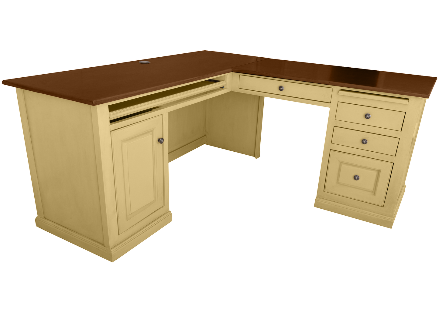 Traditional two-tone Solid Wood Executive L-Shape Computer Desk