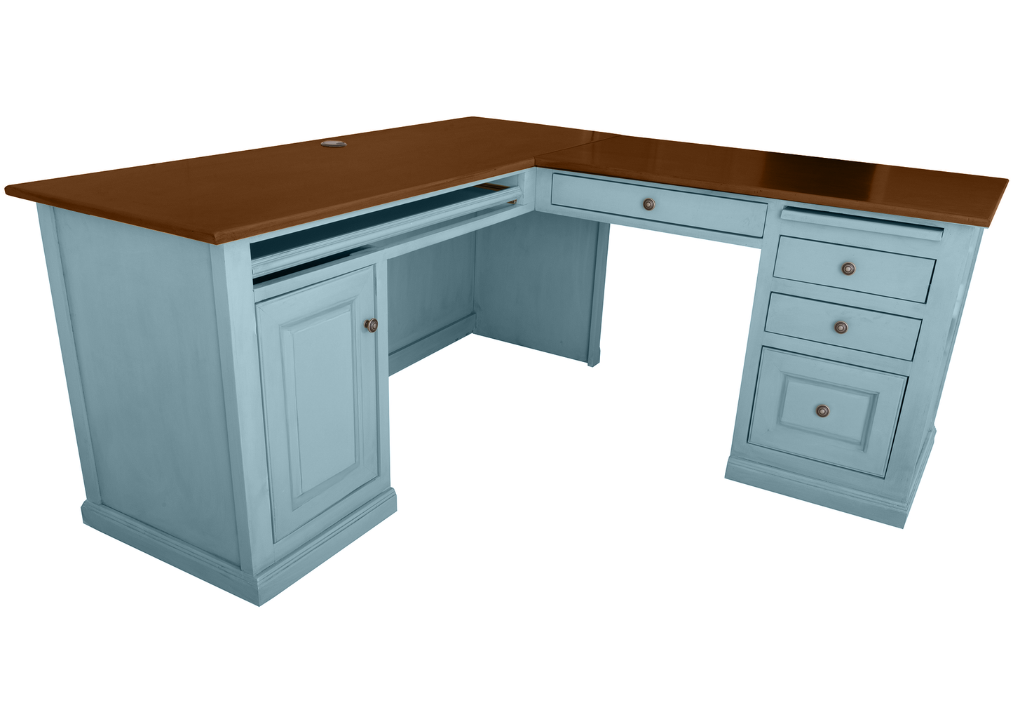 Traditional two-tone Solid Wood Executive L-Shape Computer Desk