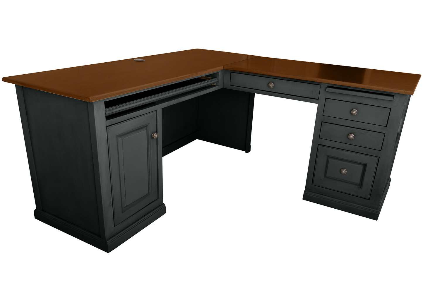 Traditional two-tone Solid Wood Executive L-Shape Computer Desk