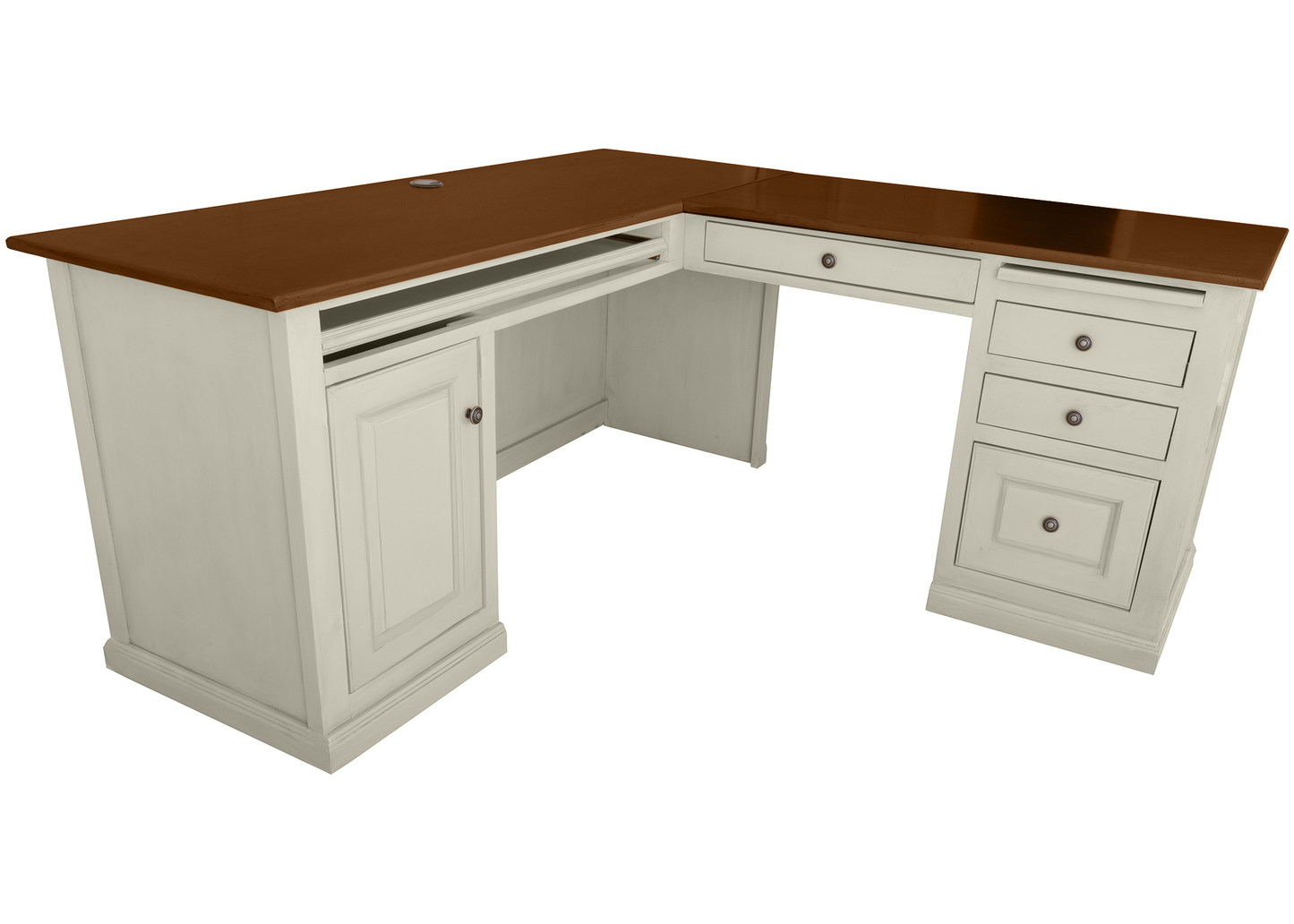 Traditional two-tone Solid Wood Executive L-Shape Computer Desk