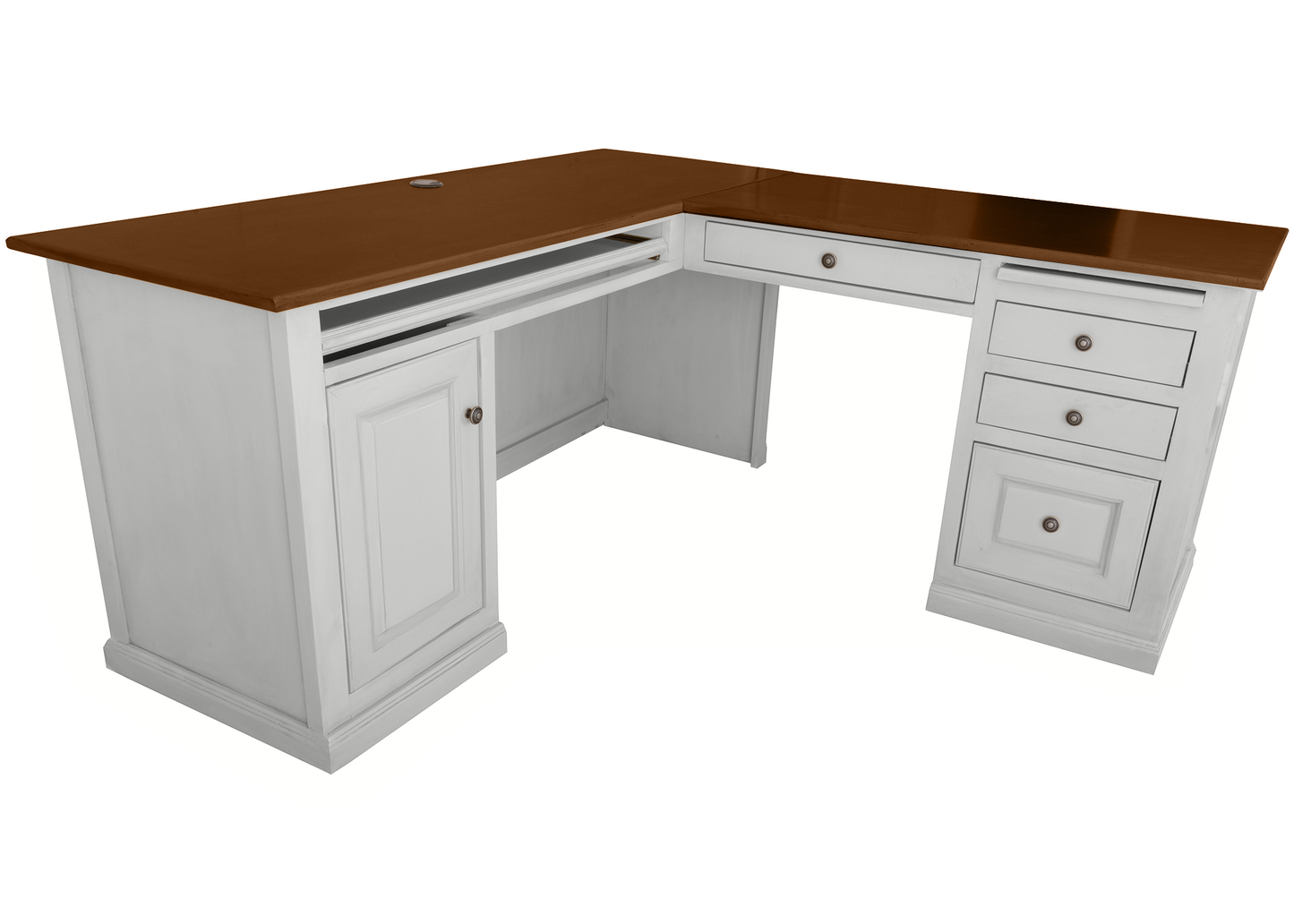 Traditional two-tone Solid Wood Executive L-Shape Computer Desk