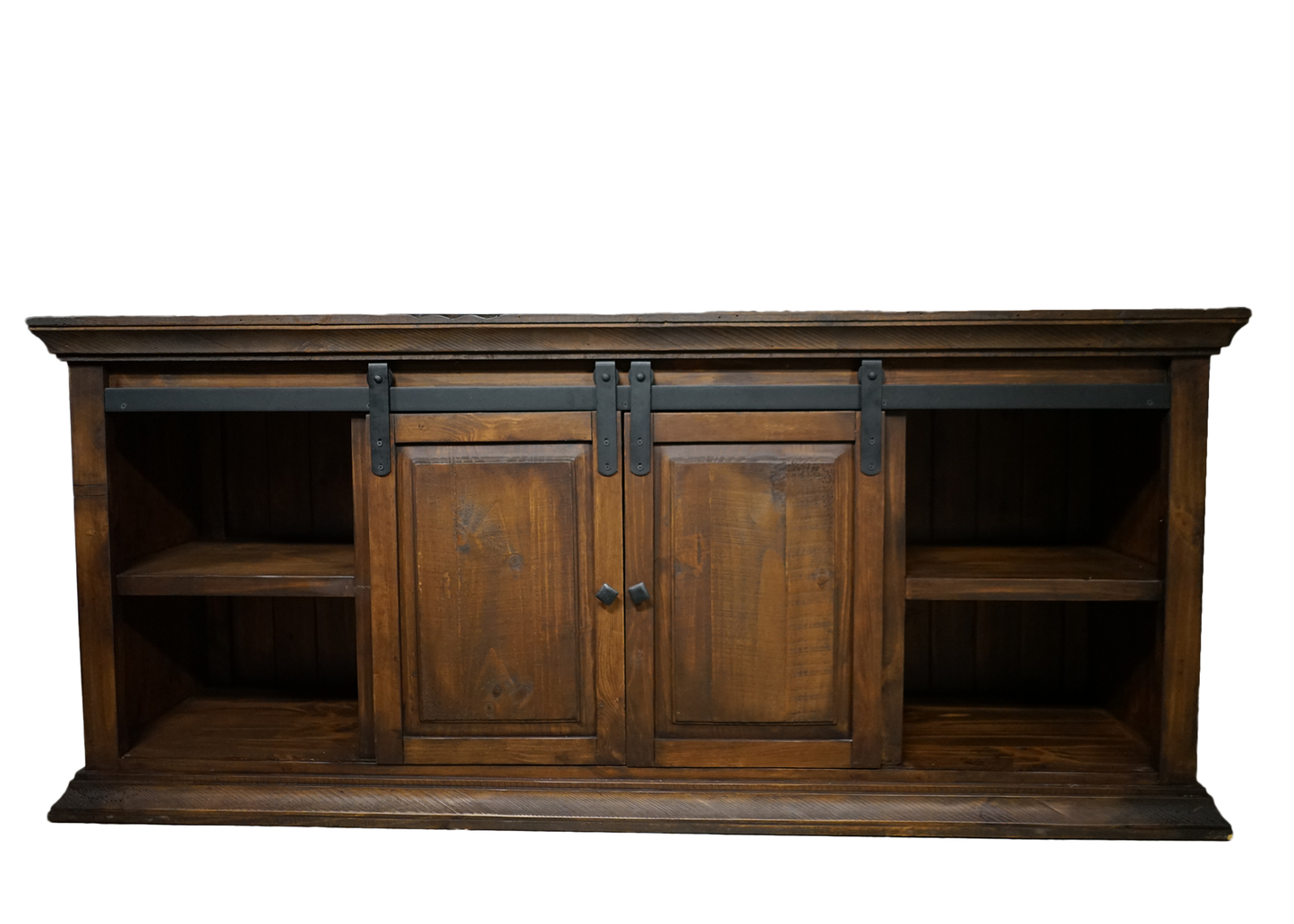 74" Solid Pine Wood Floresville Rustic Sliding Barn Door TV Stand