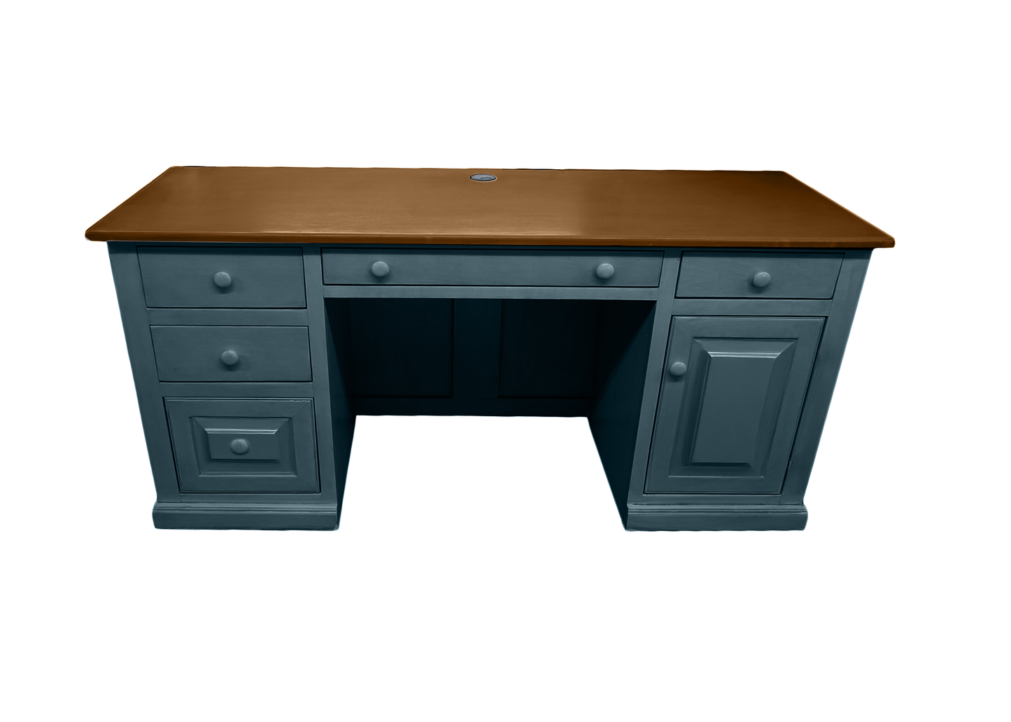 Traditional Solid Wood Executive Desk with CPU Storage eagle furniture smokey blue front
