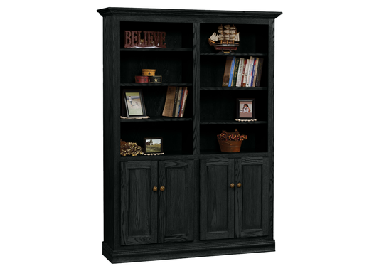 Heritage Oak Solid Wood Double Wide Bookcase with Doors