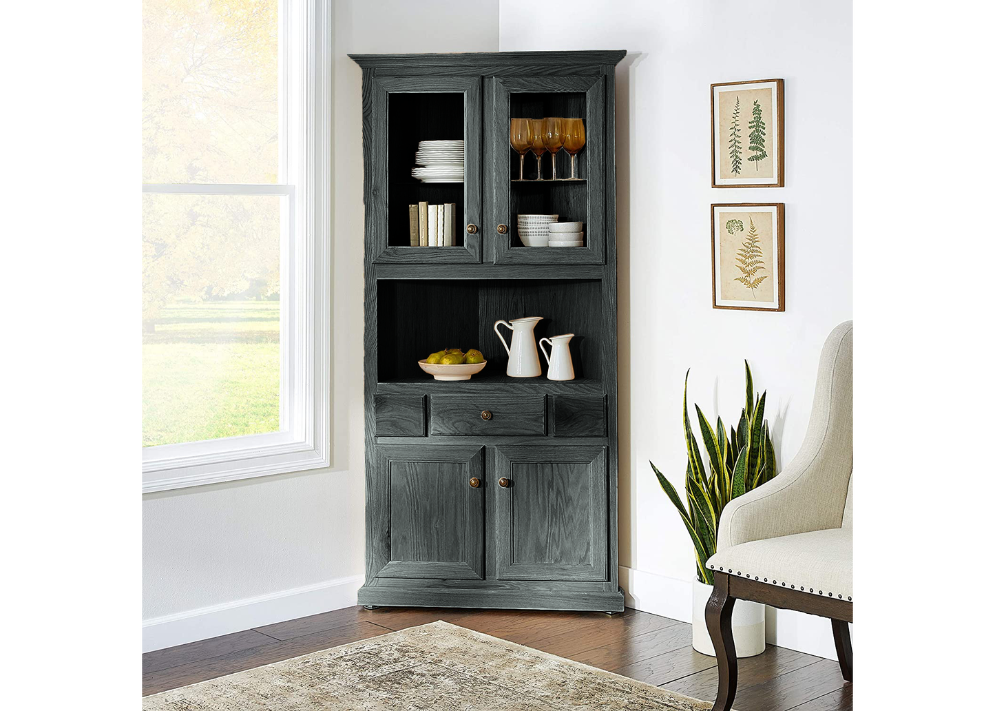 Classic Solid Wood Oak Corner Kitchen Dining Hutch Buffet