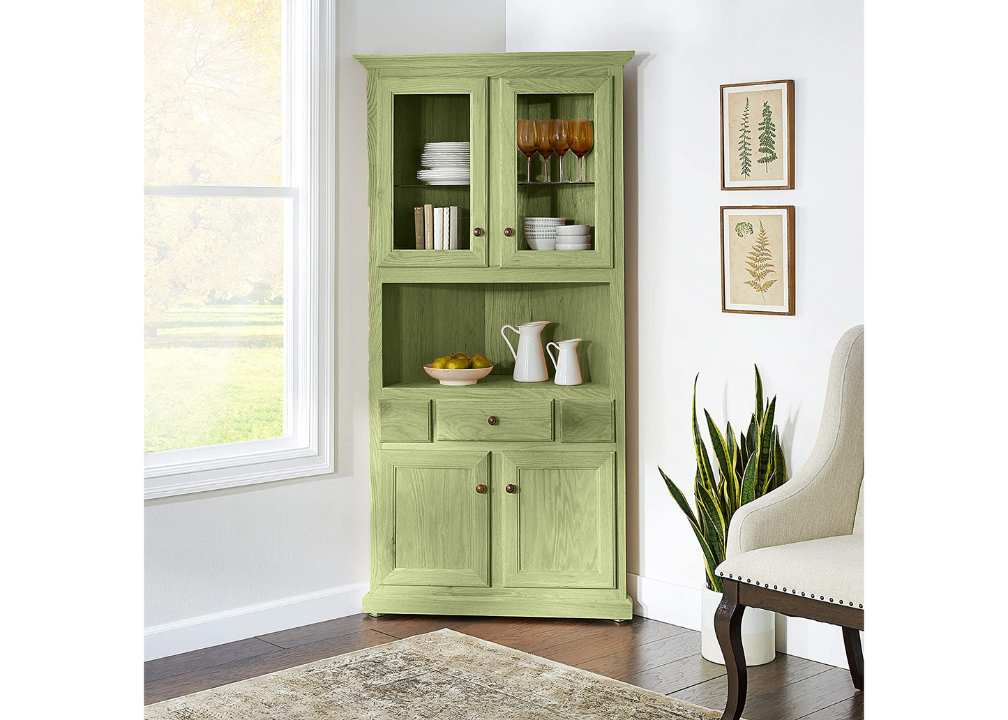 Classic Solid Wood Oak Corner Kitchen Dining Hutch Buffet