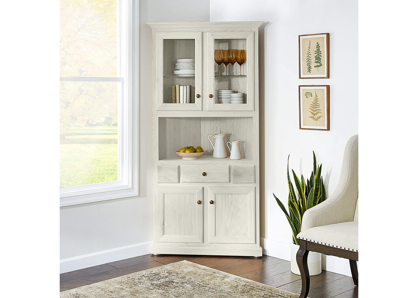 Classic Solid Wood Oak Corner Kitchen Dining Hutch Buffet