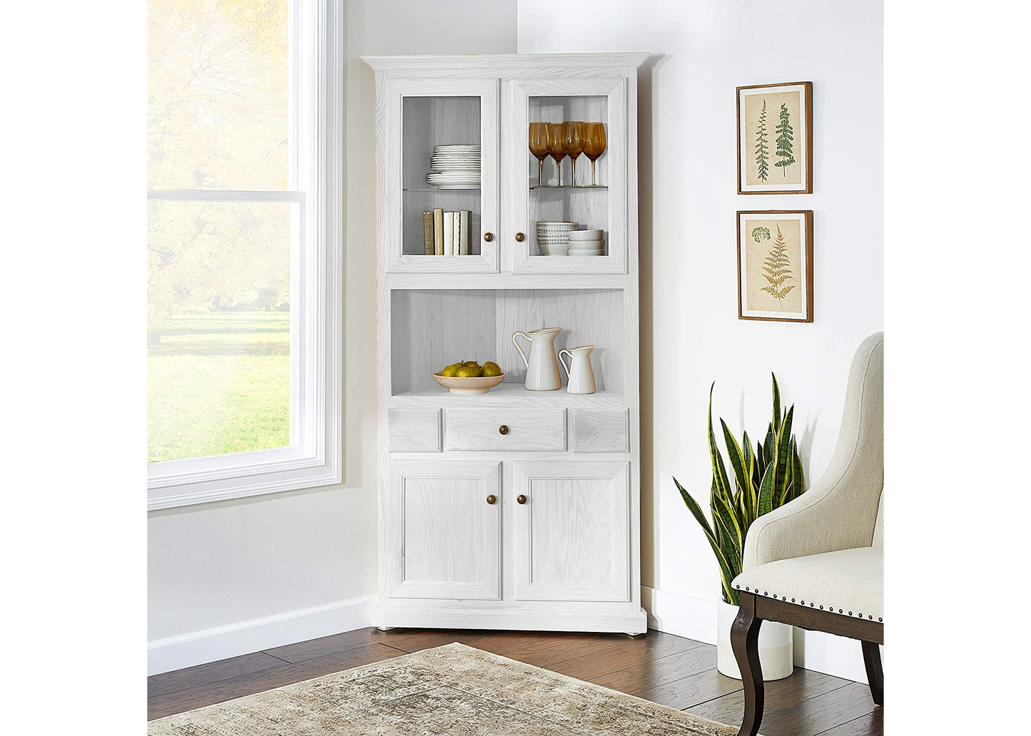 Classic Solid Wood Oak Corner Kitchen Dining Hutch Buffet
