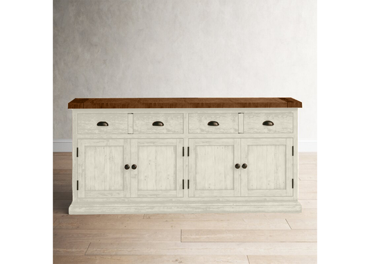 70" Rustic Solid Wood Two Tone Sideboard Buffet eagle furniture soft white front