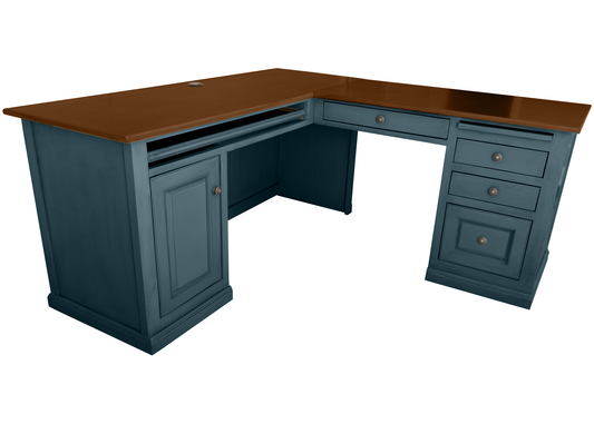 Traditional two-tone Solid Wood Executive L-Shape Computer Desk