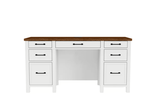 Modern Two-Tone Solid Wood Executive Computer Desk