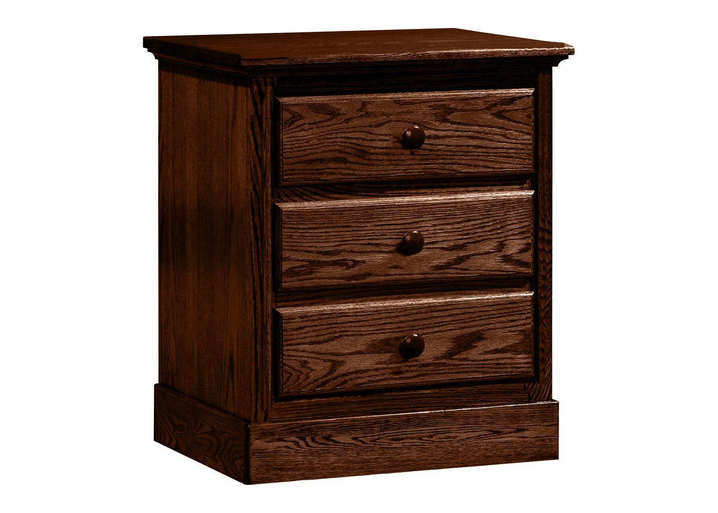 Traditional Solid Oak Wood 3 Drawer Nightstand
