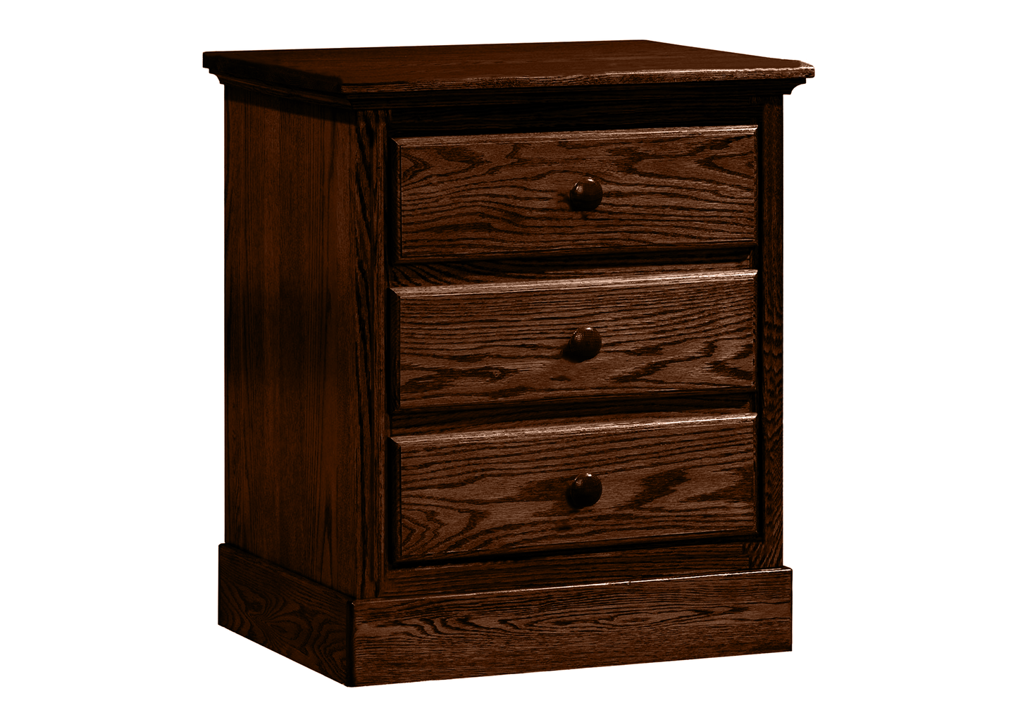 Traditional Solid Oak Wood 3 Drawer Nightstand