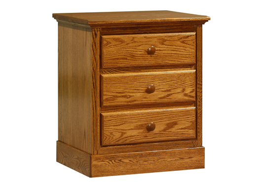 Traditional Solid Oak Wood 3 Drawer Nightstand