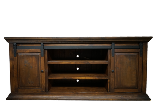 74" Solid Pine Wood Floresville Rustic Sliding Barn Door TV Stand