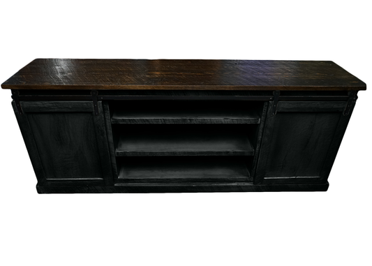 60" Rustic Solid Wood Sliding Door Flat Panel Style