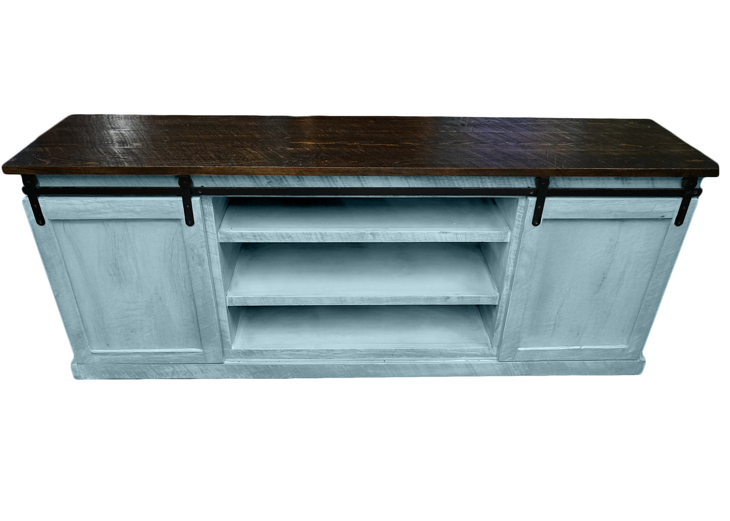 60" Rustic Solid Wood Sliding Door Flat Panel Style