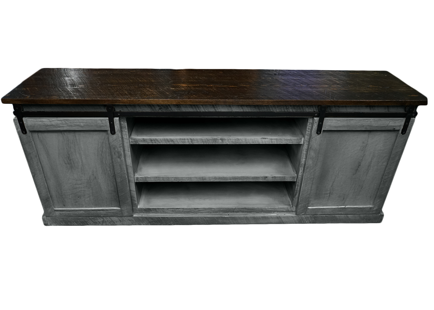 60" Rustic Solid Wood Sliding Door Flat Panel Style