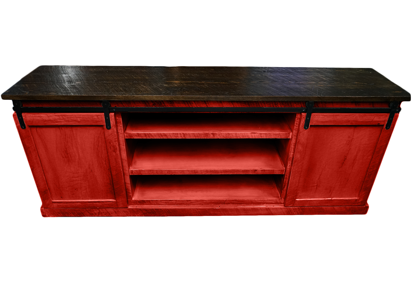 60" Rustic Solid Wood Sliding Door Flat Panel Style