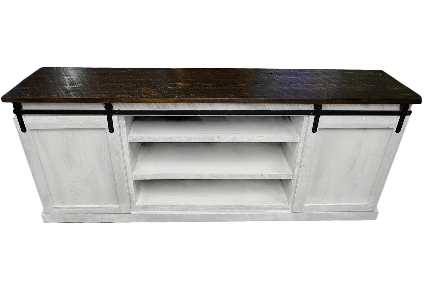 60" Rustic Solid Wood Sliding Door Flat Panel Style