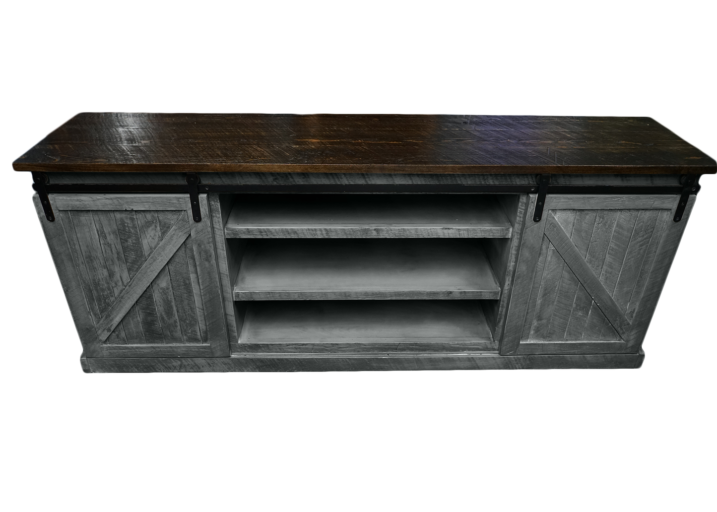 60" Rustic Solid Wood Sliding Barn Door TV Console