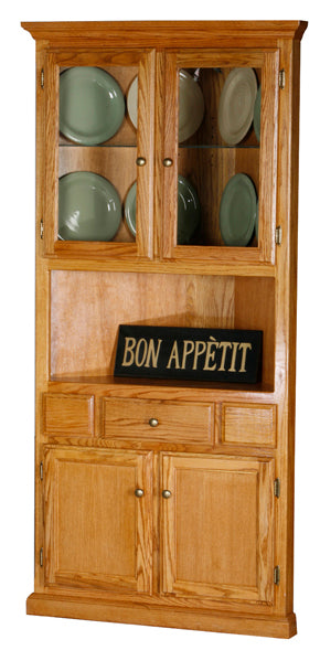 Classic Solid Wood Oak Corner Kitchen Dining Hutch Buffet