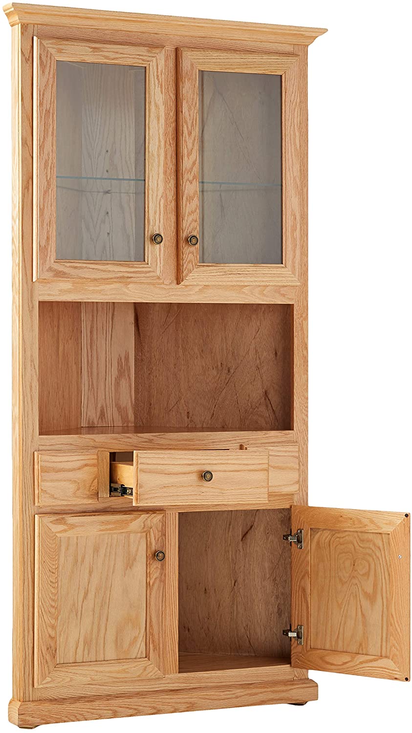 Classic Solid Wood Oak Corner Kitchen Dining Hutch Buffet