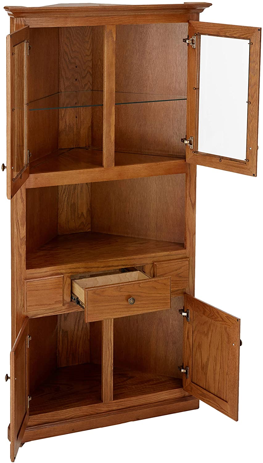Classic Solid Wood Oak Corner Kitchen Dining Hutch Buffet
