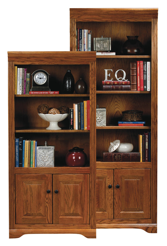 Traditional Solid Oak Wood Bookcase with Cabinet Storage