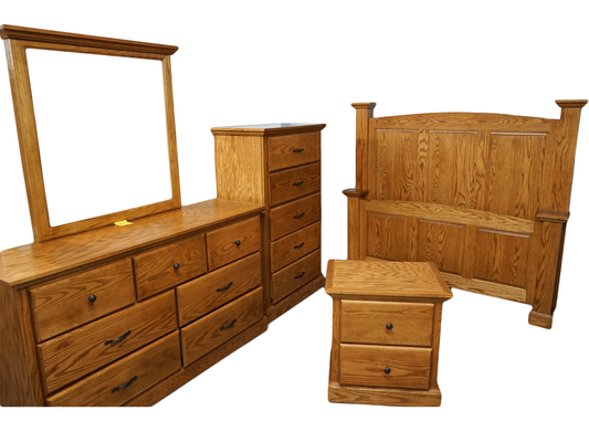 Classic Oak Queen Bed Set