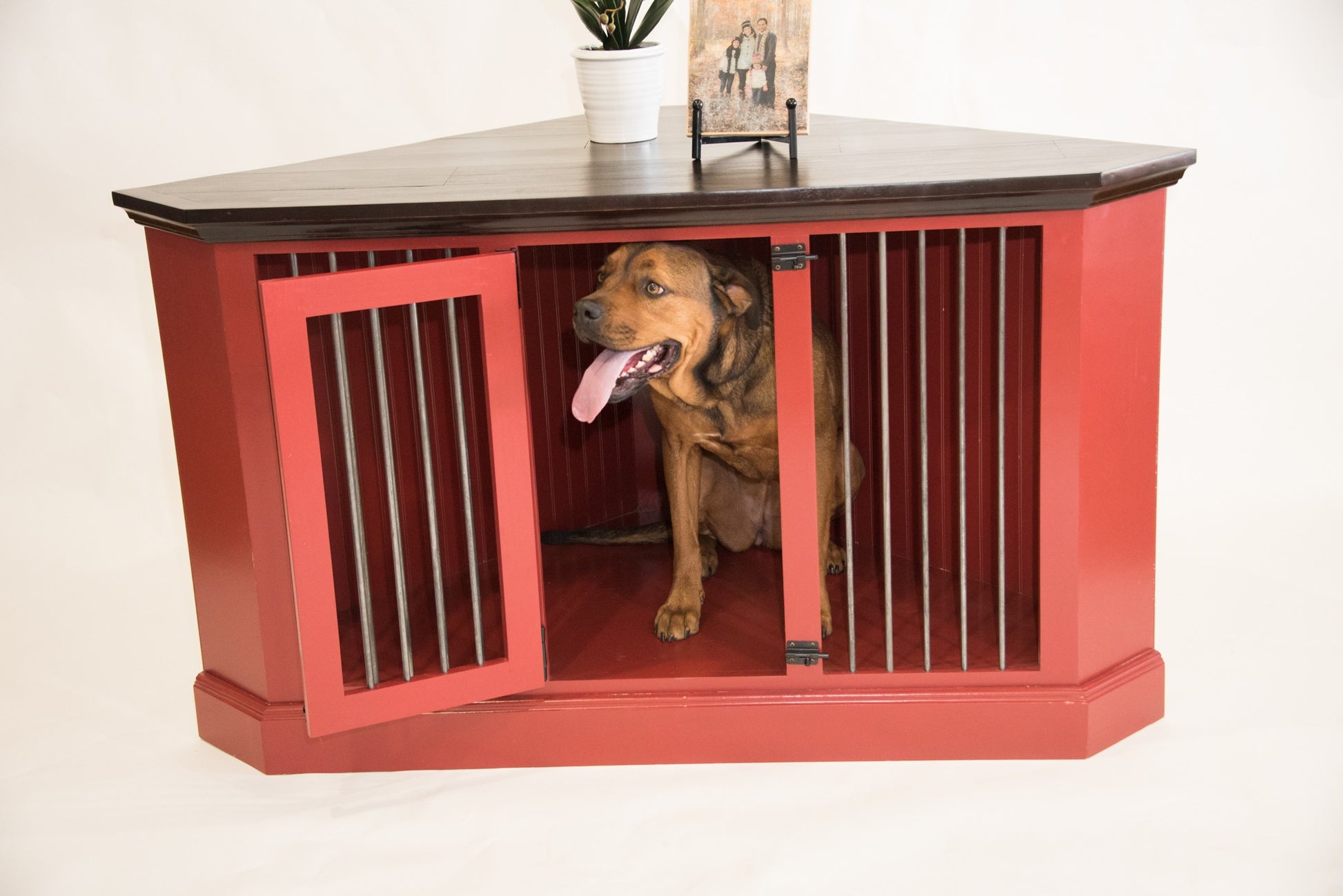 Corner Solid Wood Pet Crate eagle furniture red front