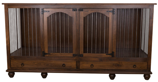 Pet Kennel with Arched Doors and Lower Drawers