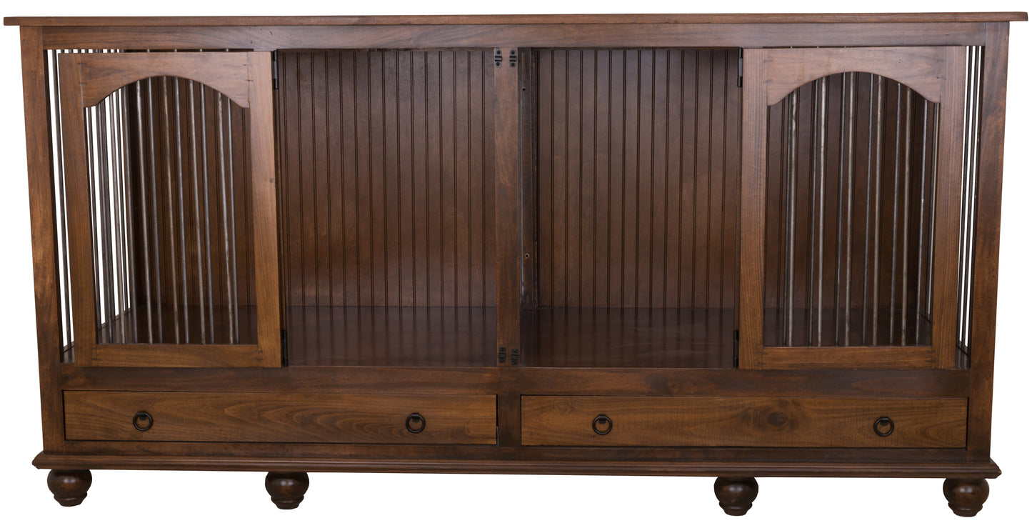 Pet Kennel with Arched Doors and Lower Drawers
