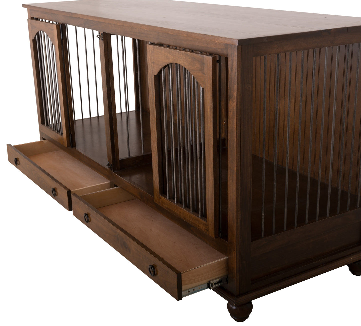 Pet Kennel with Arched Doors and Lower Drawers